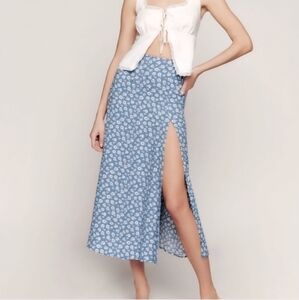 Reformation Blue A-Line Zoe Maxi Skirt with Slit 8